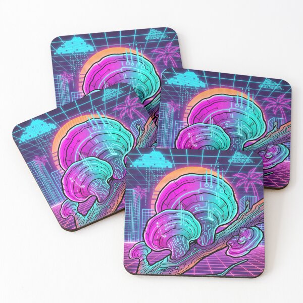 Item preview, Synthwave Sunset Cyber Mushroom Circuit Branch designed and sold by IriArt-Designs.