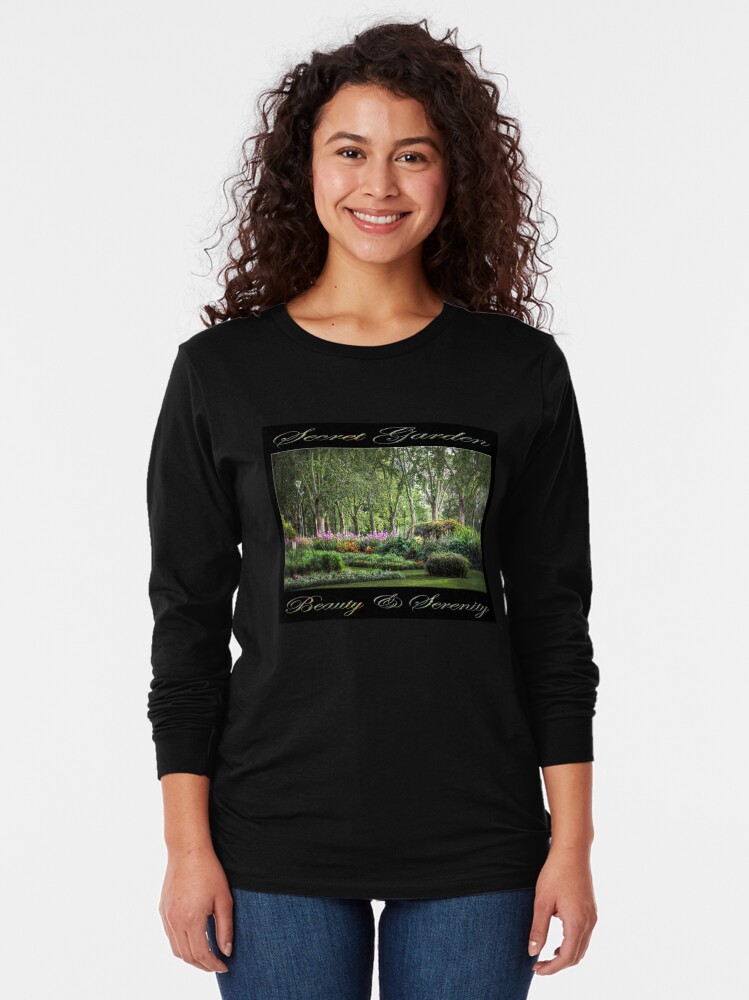 Alternate view of Secret Garden, Beauty & Serenity (on black) Long Sleeve T-Shirt
