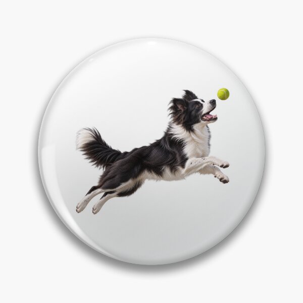 Artikelvorschau, Border Collie springt nach einem Tennisball (schwarz-weiß) entworfen und verkauft von BackgroundND.