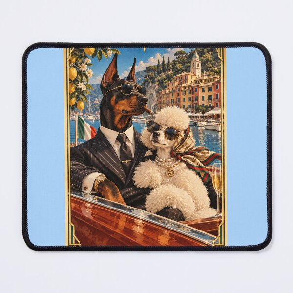 Item preview, Doberman and poodle couple in Portofino designed and sold by saranagliccuris.