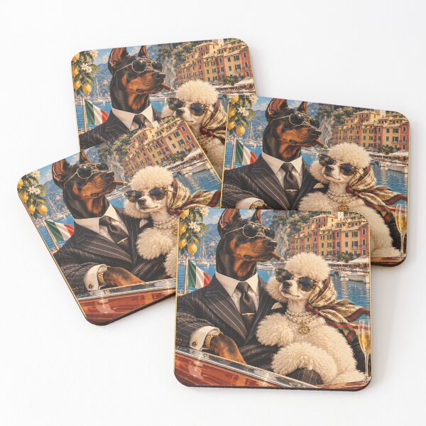 Item preview, Doberman and poodle couple in Portofino designed and sold by saranagliccuris.