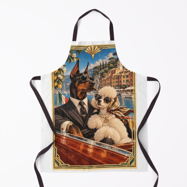 Item preview, Doberman and poodle couple in Portofino designed and sold by saranagliccuris.