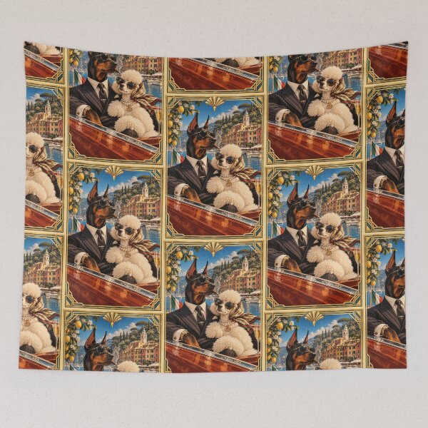 Item preview, Doberman and poodle couple in Portofino designed and sold by saranagliccuris.