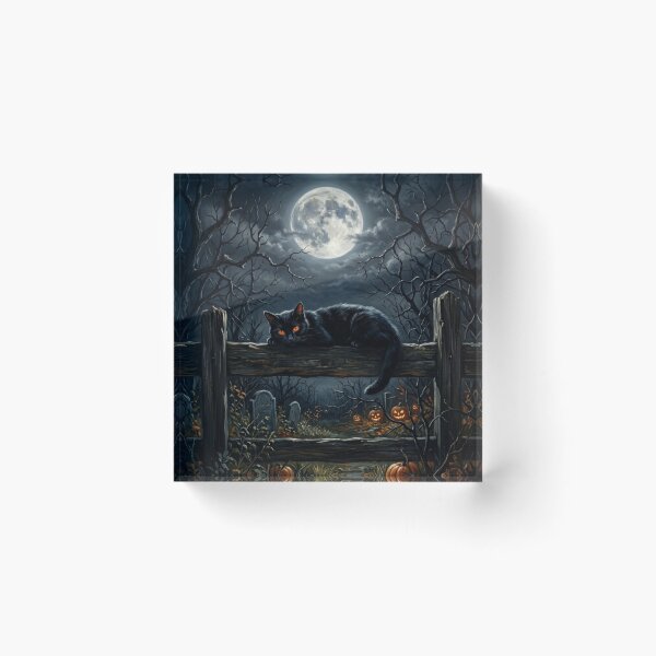 Item preview, Black Cat Graveyard Fence Moonlit Halloween designed and sold by Mindworx21.