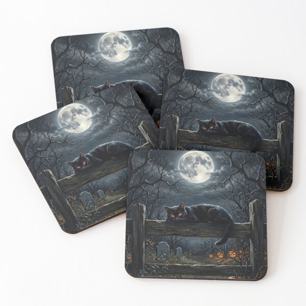Item preview, Black Cat Graveyard Fence Moonlit Halloween designed and sold by Mindworx21.