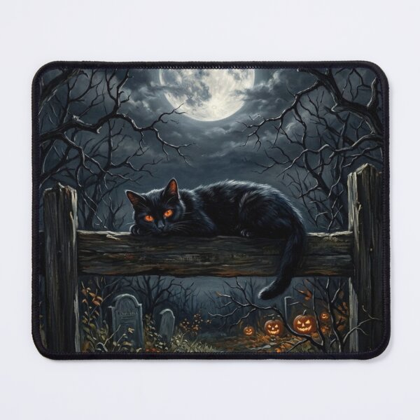 Item preview, Black Cat Graveyard Fence Moonlit Halloween designed and sold by Mindworx21.