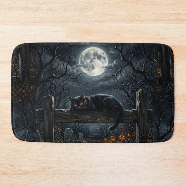 Item preview, Black Cat Graveyard Fence Moonlit Halloween designed and sold by Mindworx21.