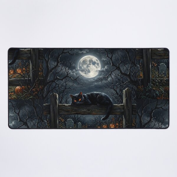 Item preview, Black Cat Graveyard Fence Moonlit Halloween designed and sold by Mindworx21.