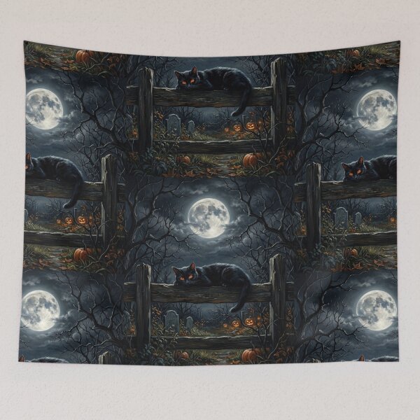 Item preview, Black Cat Graveyard Fence Moonlit Halloween designed and sold by Mindworx21.