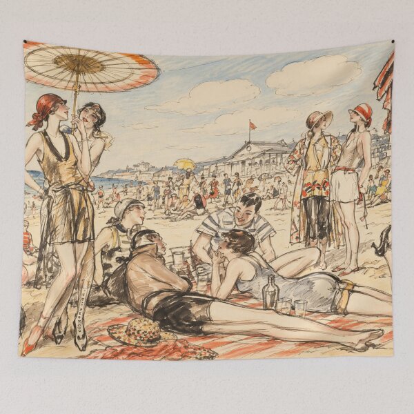 Artikelvorschau, Vintage-Strandwandkunst, Illustration einer Küstenlandschaft im edwardianischen Stil, Vintage-Modedruck von Henry Raleigh entworfen und verkauft von RickE.