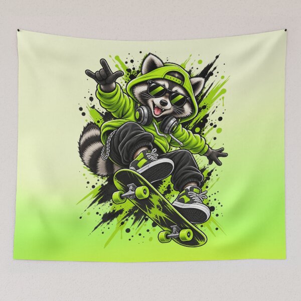 Item preview, Men's and Women's Neon Splash Graffiti Hip Hop Raccoon Graphic Print Urban Streetwear Crewneck  designed and sold by Xpression876.