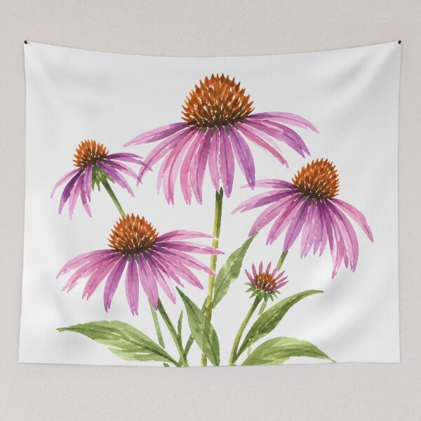 Item preview, Cottagecore Purple Echinacea Coneflower Watercolor Botanical Art HD Store designed and sold by bard-art.