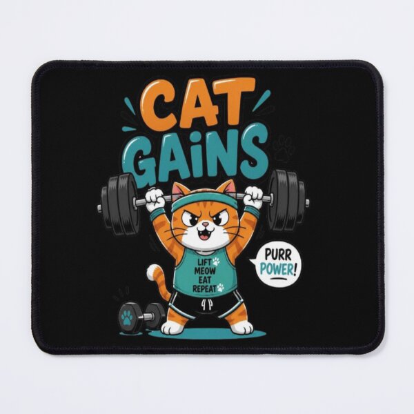 Item preview, Cat Gains Funny Weightlifting Gym Cat designed and sold by creativerooney.