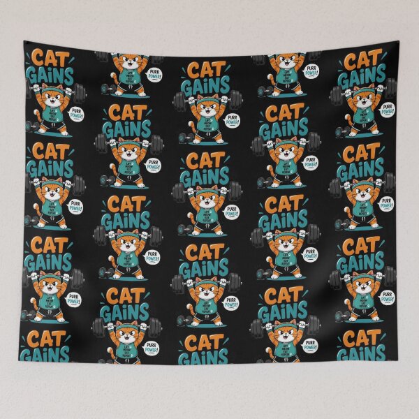 Item preview, Cat Gains Funny Weightlifting Gym Cat designed and sold by creativerooney.