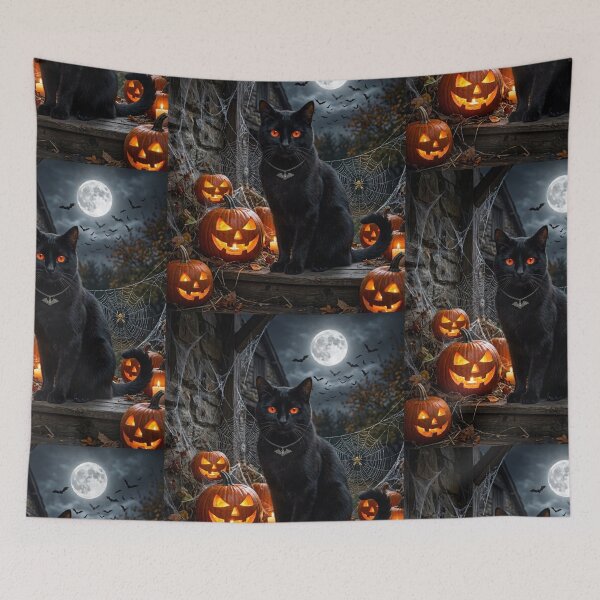 Item preview, Spooky Black Cat Moonlit Halloween Night designed and sold by Mindworx21.