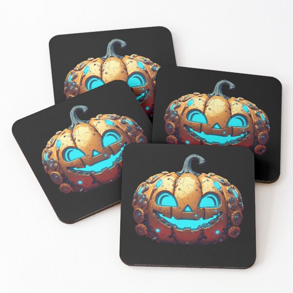 Item preview, Cybernetic Halloween Pumpkin Neon Blue and Gold designed and sold by Cyber Gold Studio.