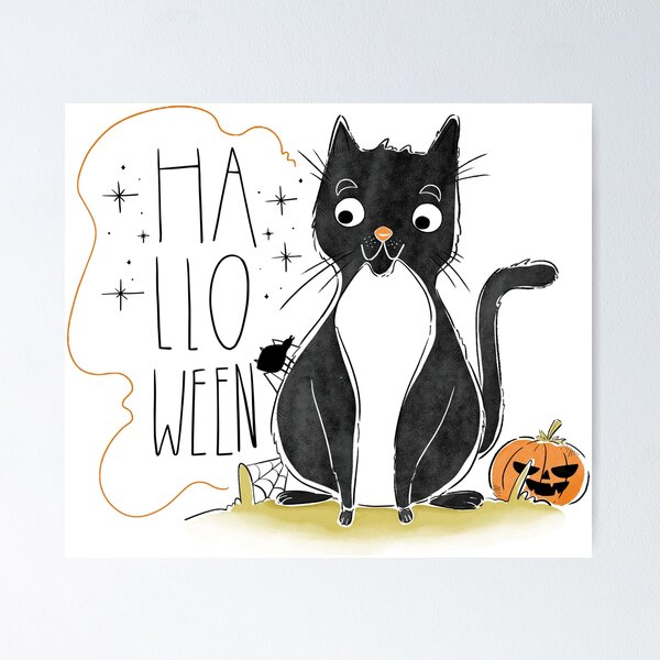 Item preview, Cute Black Cat Halloween Pumpkin Illustration designed and sold by DesignByUmza.