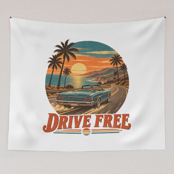 Item preview, Drive Free Vintage Car T-Shirt | Retro Road Trip Sunset Design | Classic Convertible Tee designed and sold by ElegantPeople.