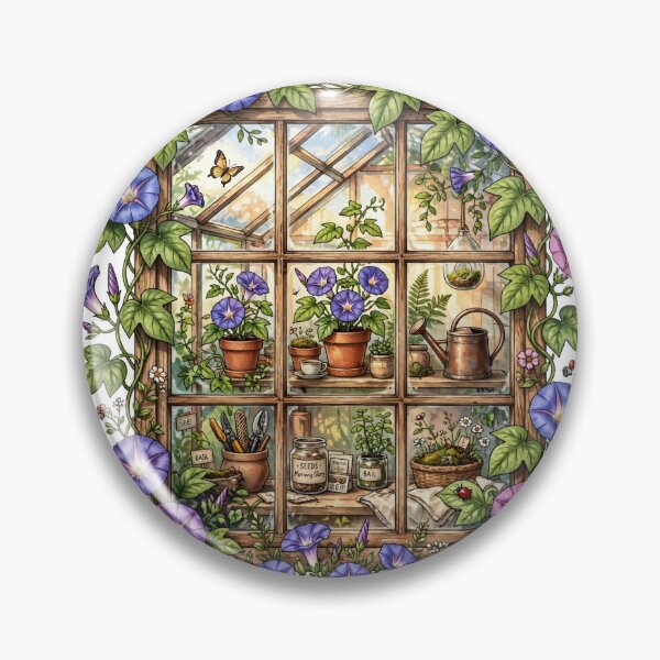 Item preview, Cozy Morning Glory Greenhouse Sticker designed and sold by FineLineBotanical .