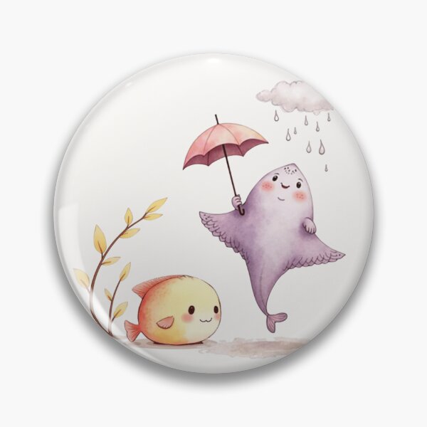 Item preview, Linda raya con paraguas y pez redondo - Lluvia otoñal kawaii designed and sold by DariaCraft.
