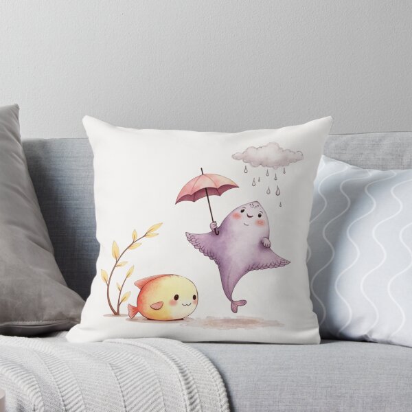 Item preview, Cute Stingray with Umbrella and Round Fish - Kawaii Autumn Rain designed and sold by DariaCraft.