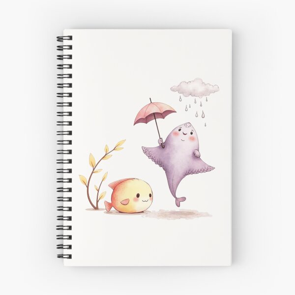 Item preview, Cute Stingray with Umbrella and Round Fish - Kawaii Autumn Rain designed and sold by DariaCraft.