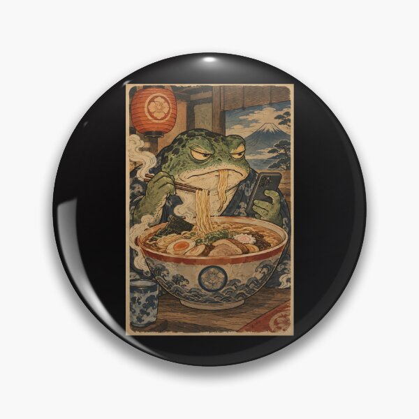 Item preview, Grumpy Frog Eating Ramen While Scrolling Phone – Vintage Japanese Ukiyo-e Style designed and sold by Lina Caro.