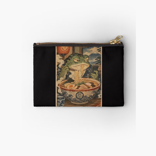 Item preview, Grumpy Frog Eating Ramen While Scrolling Phone – Vintage Japanese Ukiyo-e Style designed and sold by Lina Caro.