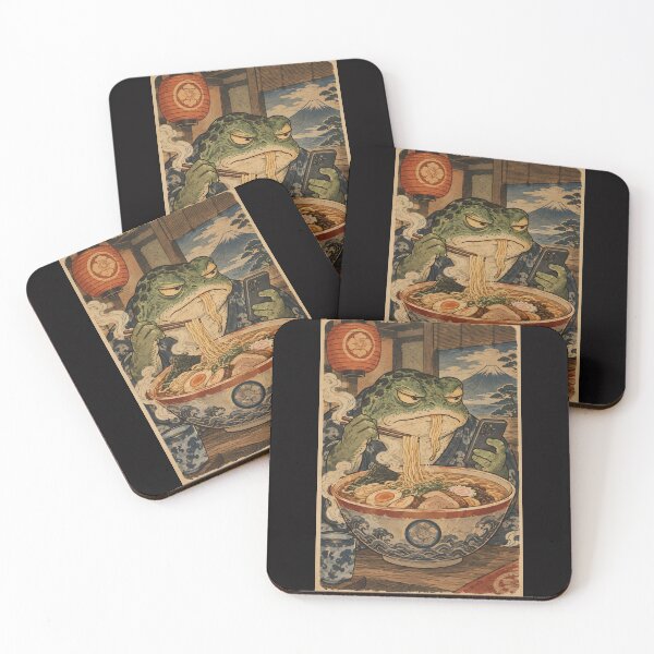 Item preview, Grumpy Frog Eating Ramen While Scrolling Phone – Vintage Japanese Ukiyo-e Style designed and sold by Lina Caro.