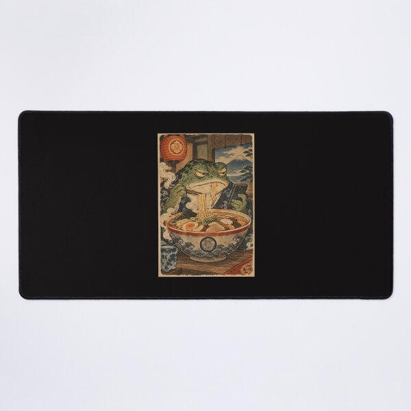 Item preview, Grumpy Frog Eating Ramen While Scrolling Phone – Vintage Japanese Ukiyo-e Style designed and sold by Lina Caro.