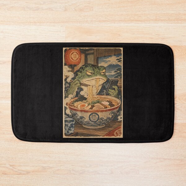 Item preview, Grumpy Frog Eating Ramen While Scrolling Phone – Vintage Japanese Ukiyo-e Style designed and sold by Lina Caro.