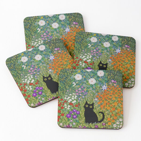 Item preview, Black Cat in Klimt Flower Garden Painting designed and sold by artswag.