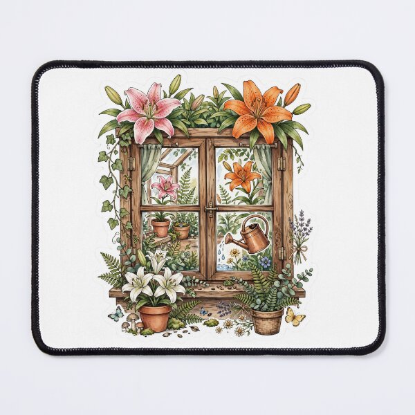 Item preview, Cozy Lily Greenhouse Flower Sticker designed and sold by FineLineBotanical .