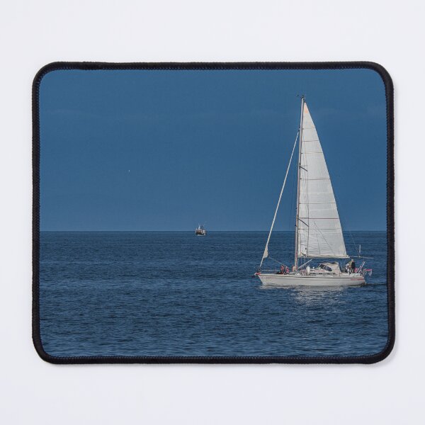 Item preview, serene minimalist photo of a lone white yacht designed and sold by Tom McPherson Photography.