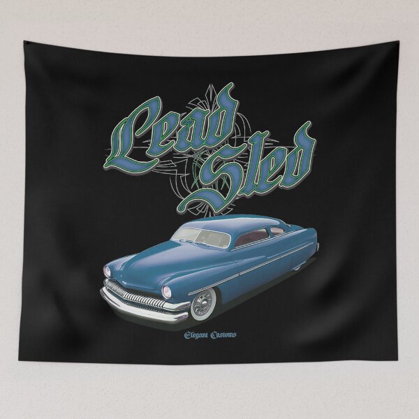 Item preview, 1951 Mercury Chopped Lead Sled Blue with text - Lowrider, Kustom, Hot Rod, Muscle Car designed and sold by Elegant Customs.