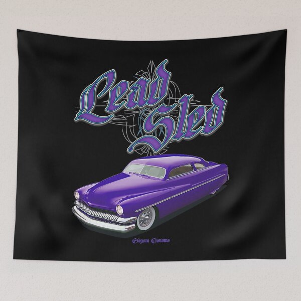 Item preview, 1951 Mercury Chopped Lead Sled Purple with text - Lowrider, Kustom, Hot Rod, Muscle Car designed and sold by Elegant Customs.
