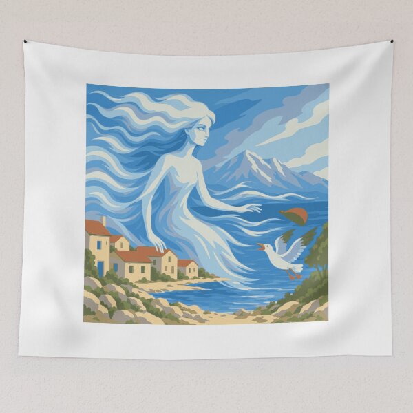 Item preview, Hija del arte de Bura, Estampado costero del Adriático, Arte de mujer mediterránea, Estampado costero croata, Decoración costera azul designed and sold by Studio pod Burom.