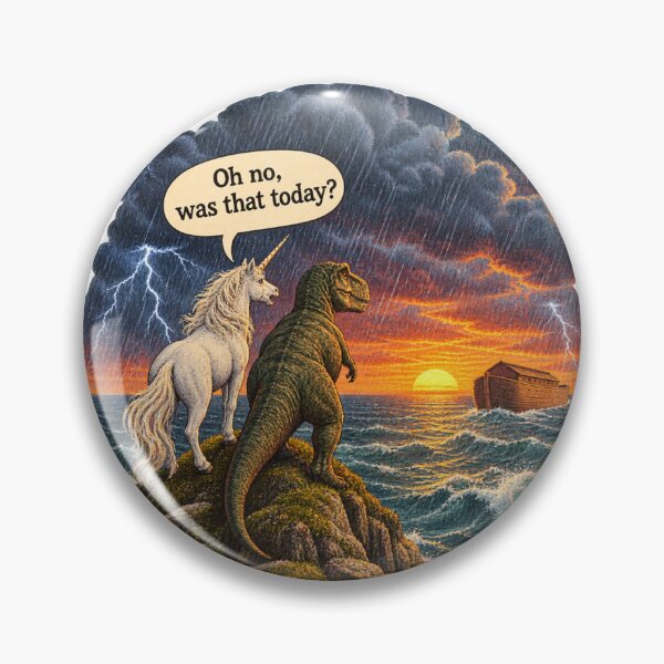 Artikelvorschau, Oh nein, war das heute? – Lustiger Bibelhumor zu Einhorn und Dinosaurier in der Arche Noah entworfen und verkauft von Neurospicy Trolls.