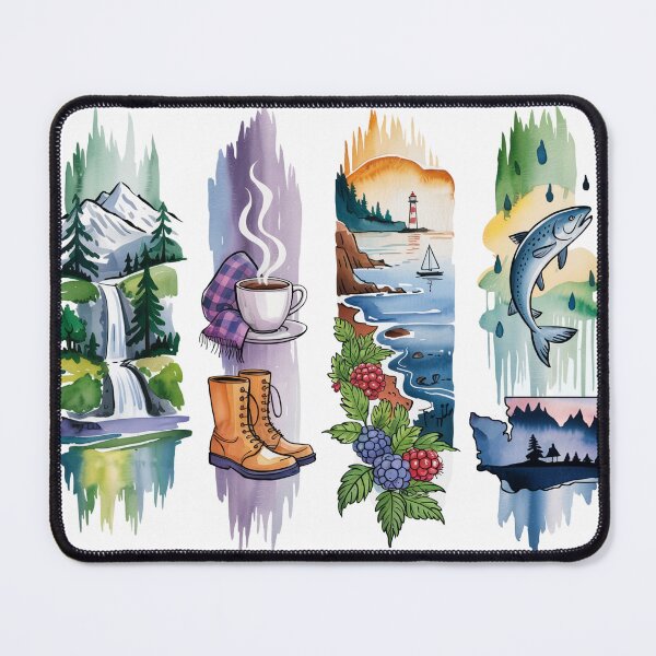 Item preview, Washington Pacific Watercolor – Mountains, Coffee & Salmon designed and sold by Marie Gems.