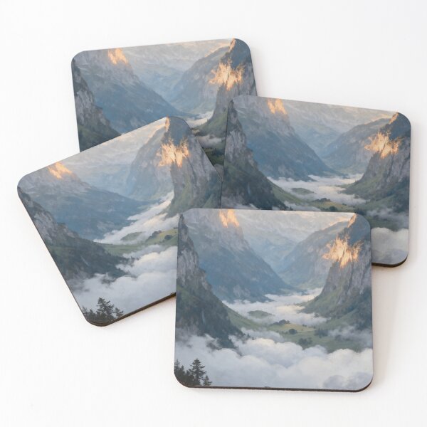 Item preview, Cloud Valley Mountain Wall Art, Misty Mountain Landscape Painting, Dreamy Nature Print, Atmospheric Home Decor designed and sold by stylishdzign.