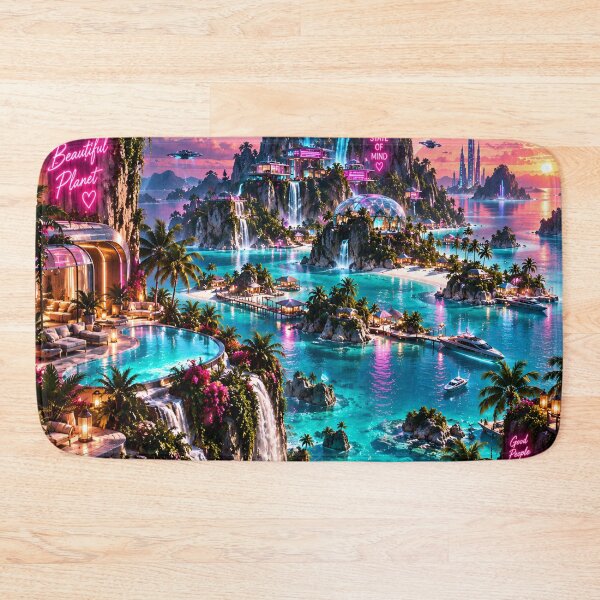 Item preview, Futuristic Tropical Paradise Neon Sci Fi Island designed and sold by IRON SIREN.
