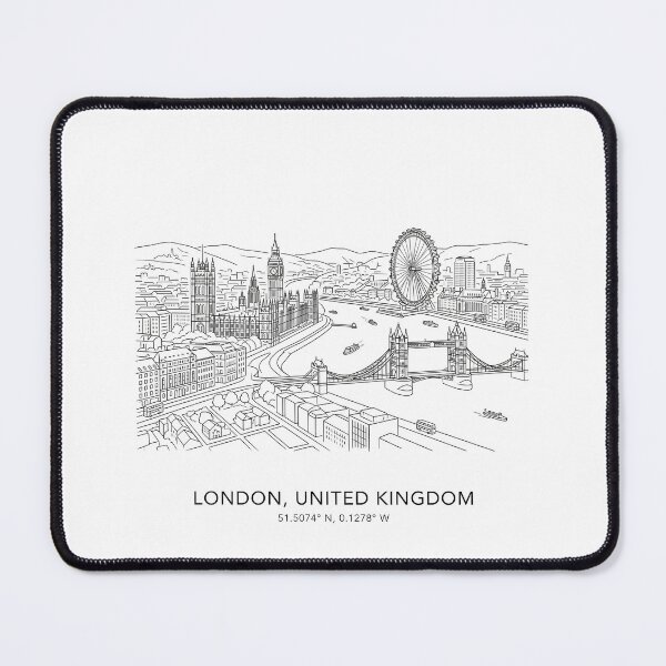 Item preview, London England Line Art City Map & Landmarks Coordinates Print Set - Double Decker Bus, Tower Bridge & Underground Drawing designed and sold by OzzFrequency.
