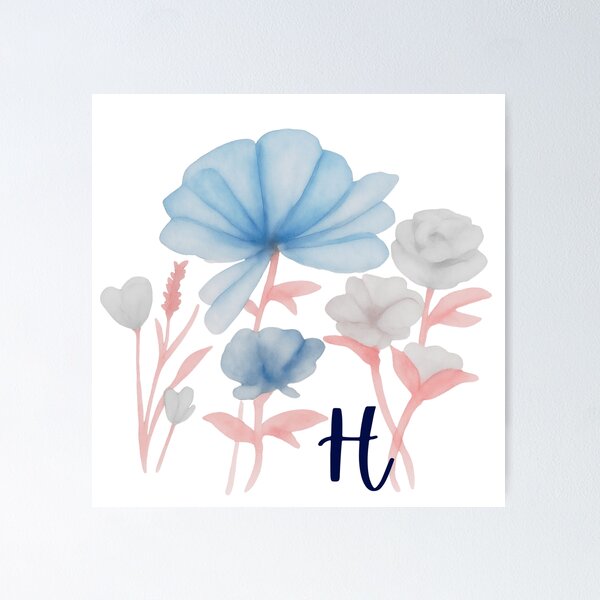 Item preview, Floral Watercolor Monogram Letter H Art designed and sold by MaisyTorrence.