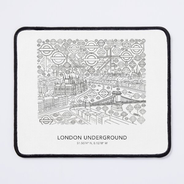 Item preview, London England Line Art City Map & Landmarks Coordinates Print Set - Double Decker Bus, Tower Bridge & Underground Drawing designed and sold by OzzFrequency.