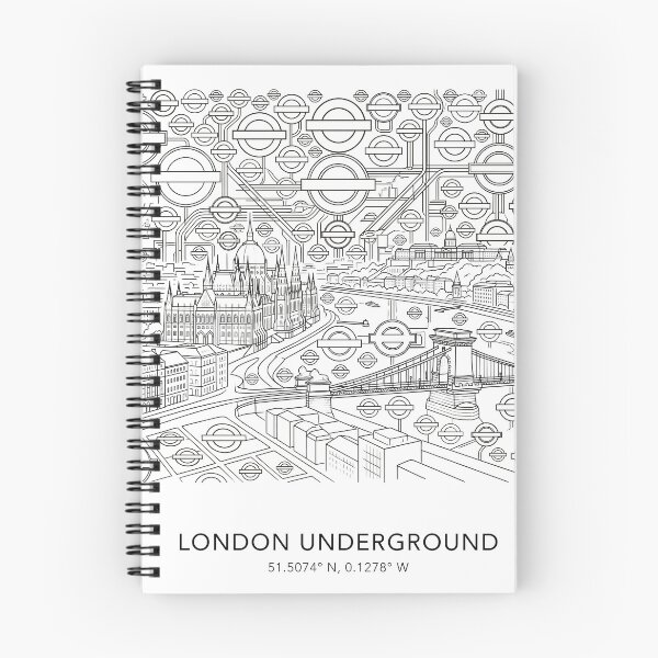Item preview, London England Line Art City Map & Landmarks Coordinates Print Set - Double Decker Bus, Tower Bridge & Underground Drawing designed and sold by OzzFrequency.