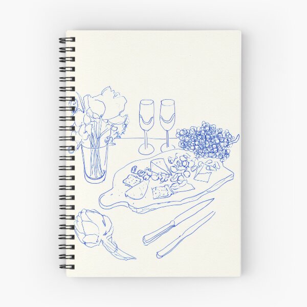 Item preview, Wine and Cheese Blue Line Art Illustration designed and sold by Sunday Margaritas Art.