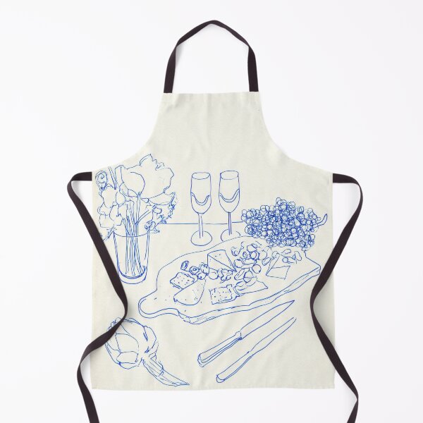 Item preview, Wine and Cheese Blue Line Art Illustration designed and sold by Sunday Margaritas Art.