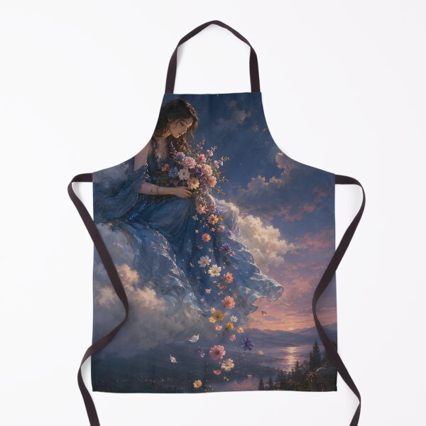 Item preview, Woman on a Cloud Moonlit Garden Dreamy Blue Dress Fantasy Floral Wall Art designed and sold by stylishdzign.