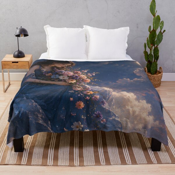 Item preview, Woman on a Cloud Moonlit Garden Dreamy Blue Dress Fantasy Floral Wall Art designed and sold by stylishdzign.