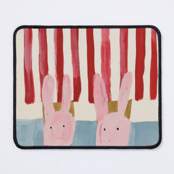 Item preview, Pink Bunnies Striped Playful Folk Art designed and sold by Sunday Margaritas Art.